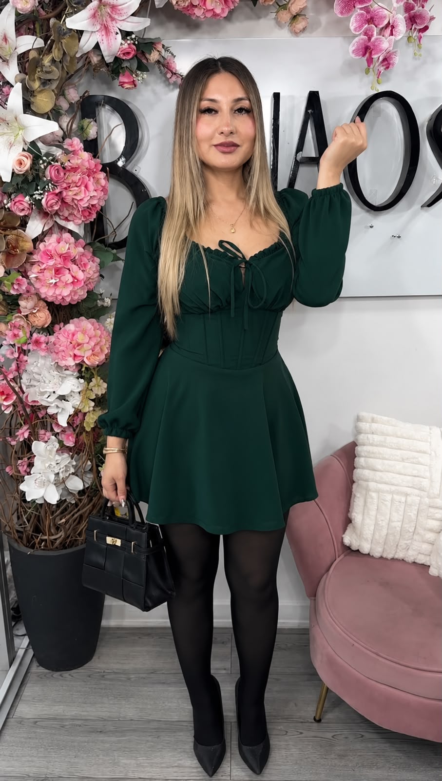 Vestido Short Lucia Manga Larga
