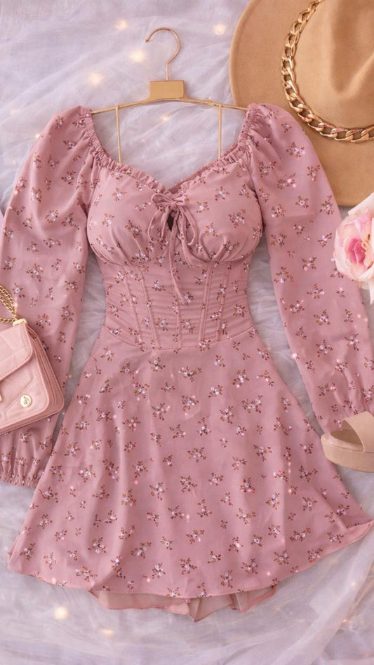 Vestido Short Lucia Manga Larga Estampado