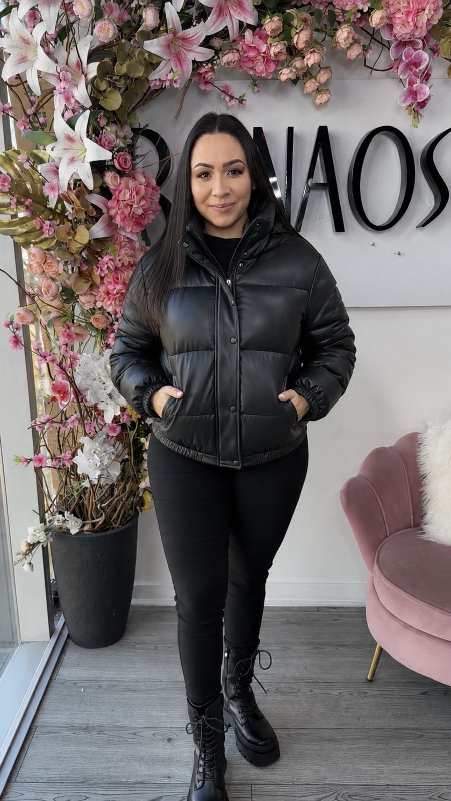 Chaqueta Puffa Ecocuero Manga Larga