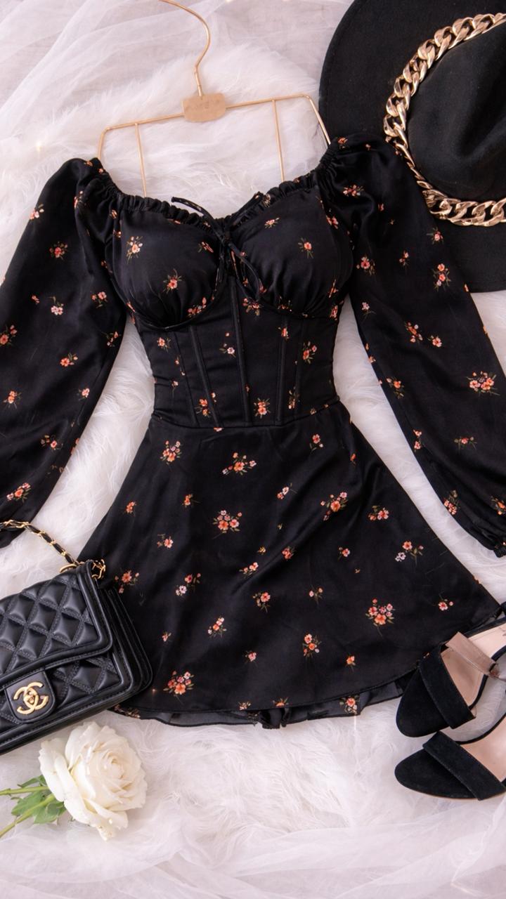 Vestido Short Lucia Manga Larga Estampado
